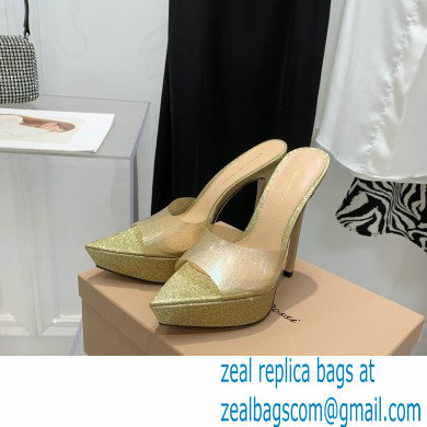 Gianvito Rossi Heel 13.5cm Platform 3cm TPU Plexi BETTY Mules PVC Glitter Gold 2022 - Click Image to Close