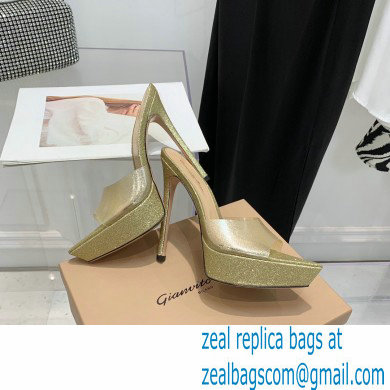 Gianvito Rossi Heel 13.5cm Platform 3cm TPU Plexi BETTY Mules PVC Glitter Gold 2022 - Click Image to Close