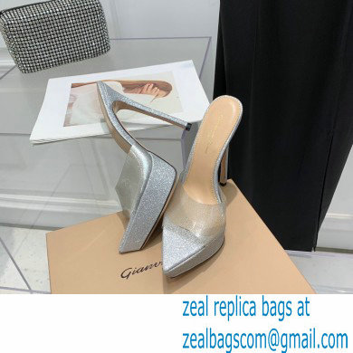 Gianvito Rossi Heel 13.5cm Platform 3cm TPU Plexi BETTY Mules PVC Glitter Silver 2022 - Click Image to Close