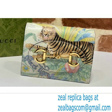 Gucci 1955 Horsebit Card Case Wallet 621887 Tiger Print - Click Image to Close