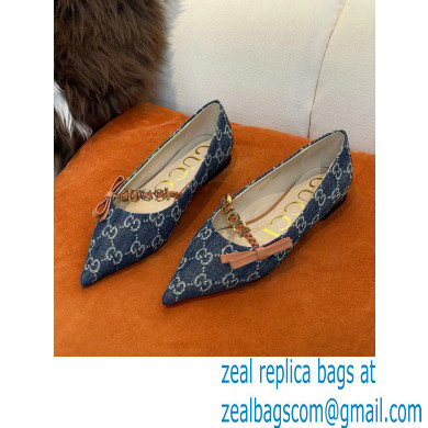 Gucci Ballet Flats with 'GUCCI' 674772 GG Denim Blue 2022 - Click Image to Close