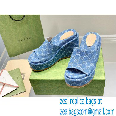 Gucci Heel Platform Slide Sandals 674761 GG Light Blue 2022 - Click Image to Close