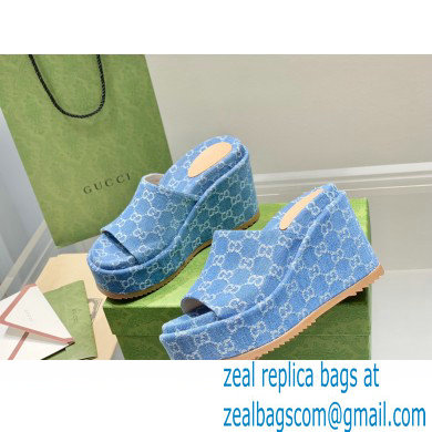 Gucci Heel Platform Slide Sandals 674761 GG Light Blue 2022 - Click Image to Close