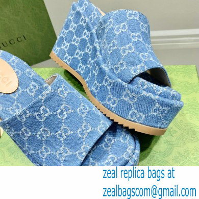 Gucci Heel Platform Slide Sandals 674761 GG Light Blue 2022 - Click Image to Close
