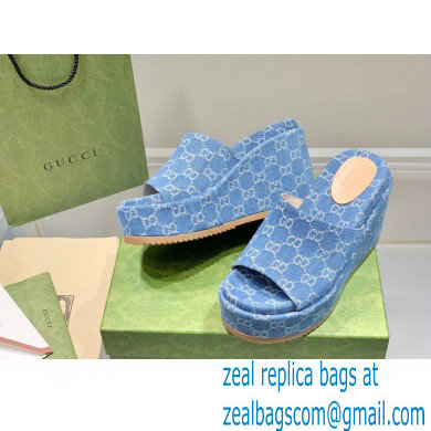 Gucci Heel Platform Slide Sandals 674761 GG Light Blue 2022 - Click Image to Close