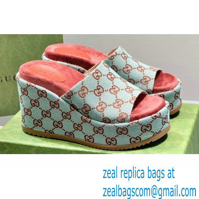 Gucci Heel Platform Slide Sandals 674761 GG Light Green 2022 - Click Image to Close