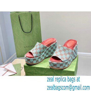 Gucci Heel Platform Slide Sandals 674761 GG Light Green 2022 - Click Image to Close