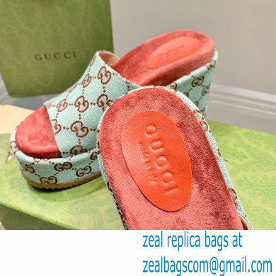 Gucci Heel Platform Slide Sandals 674761 GG Light Green 2022 - Click Image to Close