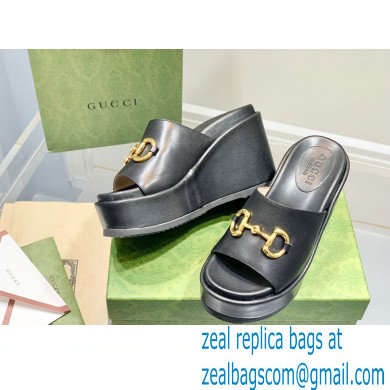 Gucci Heel Platform Slide Sandals Horsebit Leather Black 2022 - Click Image to Close