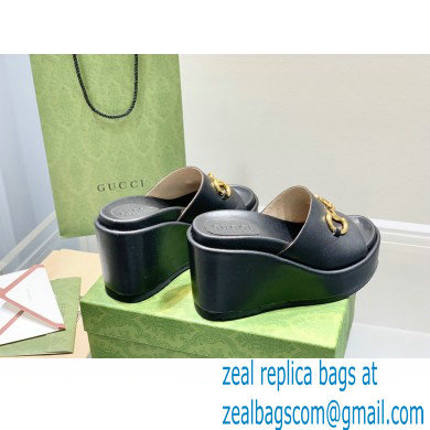 Gucci Heel Platform Slide Sandals Horsebit Leather Black 2022 - Click Image to Close