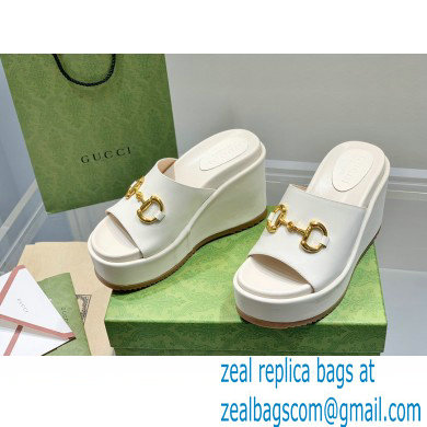 Gucci Heel Platform Slide Sandals Horsebit Leather White 2022 - Click Image to Close
