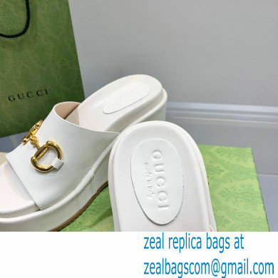 Gucci Heel Platform Slide Sandals Horsebit Leather White 2022 - Click Image to Close