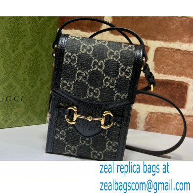 Gucci Horsebit 1955 Mini Bag 625615 GG Denim Black