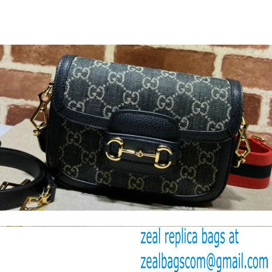 Gucci Horsebit 1955 Mini Shoulder Bag 658574 GG Denim Black - Click Image to Close