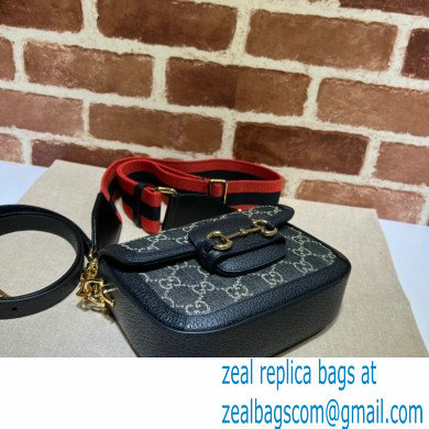 Gucci Horsebit 1955 Mini Shoulder Bag 658574 GG Denim Black