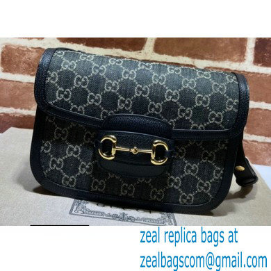 Gucci Horsebit 1955 Small Shoulder Bag 602204 GG Denim Black