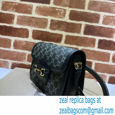 Gucci Horsebit 1955 Small Shoulder Bag 602204 GG Denim Black