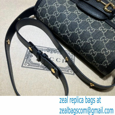 Gucci Horsebit 1955 Small Shoulder Bag 602204 GG Denim Black - Click Image to Close