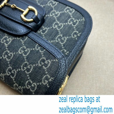 Gucci Horsebit 1955 Small Shoulder Bag 602204 GG Denim Black - Click Image to Close