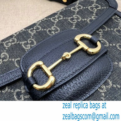 Gucci Horsebit 1955 Small Shoulder Bag 602204 GG Denim Black - Click Image to Close