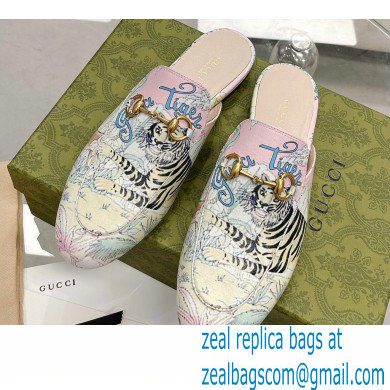 Gucci Horsebit Princetown Slippers GG Tiger and flower Print 2022 - Click Image to Close