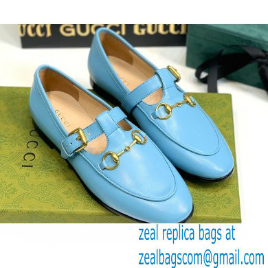 Gucci Horsebit T-bar Leather Loafers Blue 2022 - Click Image to Close