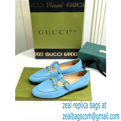Gucci Horsebit T-bar Leather Loafers Blue 2022 - Click Image to Close