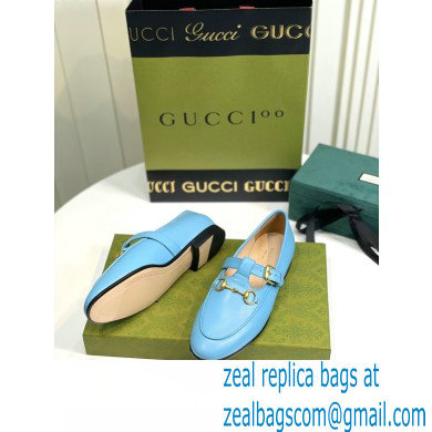 Gucci Horsebit T-bar Leather Loafers Blue 2022 - Click Image to Close