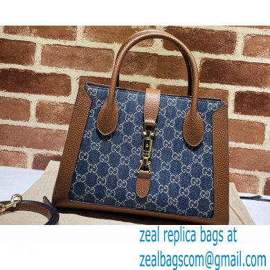 Gucci Jackie 1961 Medium Tote Bag 649016 GG Denim Blue - Click Image to Close