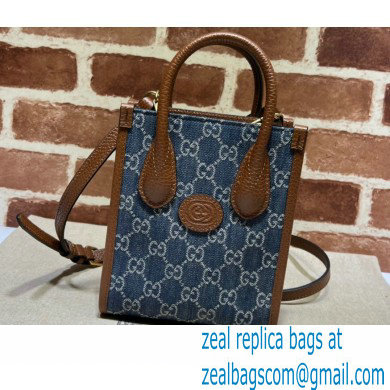 Gucci Mini tote bag with Interlocking G 671623 GG Denim Blue - Click Image to Close