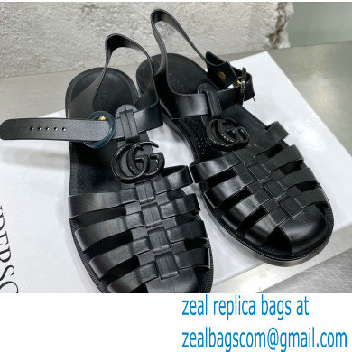 Gucci Rubber Sandals with Double G 676970 Black 2022 - Click Image to Close