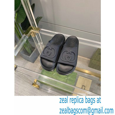 Gucci Rubber Slide Sandals with Interlocking G 692845 Black 2022