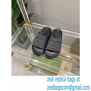 Gucci Rubber Slide Sandals with Interlocking G 692845 Black 2022 - Click Image to Close