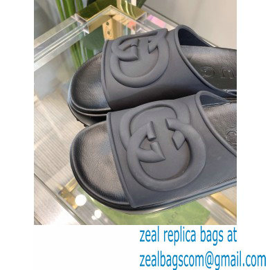 Gucci Rubber Slide Sandals with Interlocking G 692845 Black 2022 - Click Image to Close
