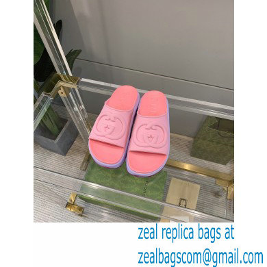 Gucci Rubber Slide Sandals with Interlocking G 692845 Pink 2022 - Click Image to Close