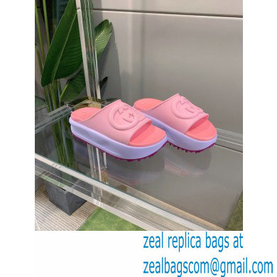 Gucci Rubber Slide Sandals with Interlocking G 692845 Pink 2022