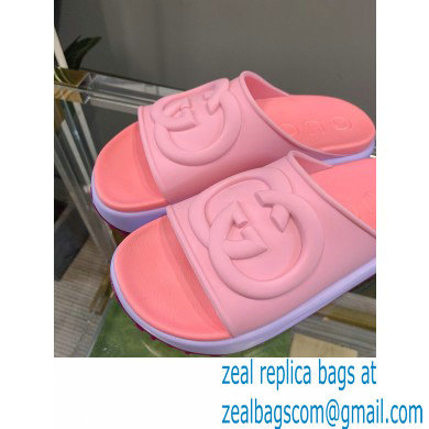 Gucci Rubber Slide Sandals with Interlocking G 692845 Pink 2022