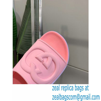 Gucci Rubber Slide Sandals with Interlocking G 692845 Pink 2022 - Click Image to Close