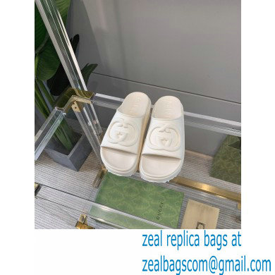 Gucci Rubber Slide Sandals with Interlocking G 692845 White 2022