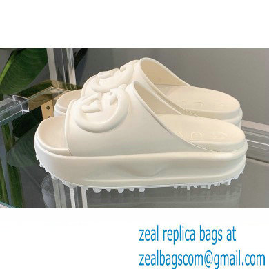 Gucci Rubber Slide Sandals with Interlocking G 692845 White 2022