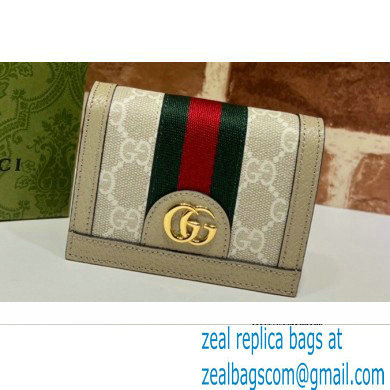 Gucci Web Ophidia Card Case Wallet 523155 GG Canvas Oatmeal