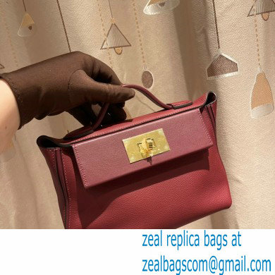 HERMES 24/24 MINI KELLY BAG IN TOGO LEATHER BURGUNDY - Click Image to Close