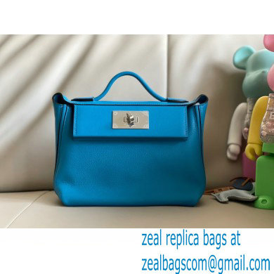 HERMES 24/24 MINI KELLY BAG IN TOGO LEATHER Blue Zanzibar