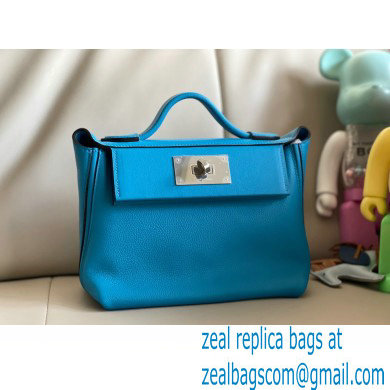 HERMES 24/24 MINI KELLY BAG IN TOGO LEATHER Blue Zanzibar