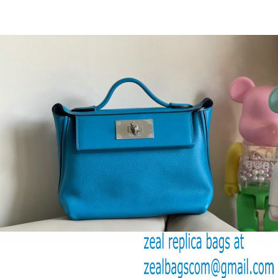 HERMES 24/24 MINI KELLY BAG IN TOGO LEATHER Blue Zanzibar - Click Image to Close