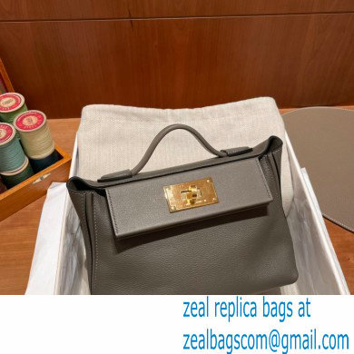 HERMES 24/24 MINI KELLY BAG IN TOGO LEATHER Gris Asphalte