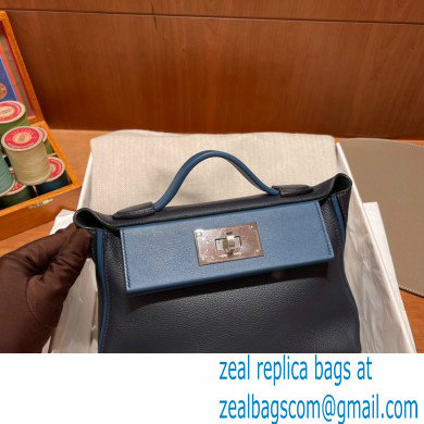 HERMES 24/24 MINI KELLY BAG IN TOGO LEATHER NAVY BLUE