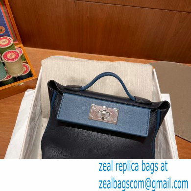 HERMES 24/24 MINI KELLY BAG IN TOGO LEATHER NAVY BLUE