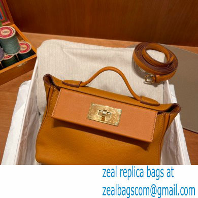 HERMES 24/24 MINI KELLY BAG IN TOGO LEATHER ORANGE - Click Image to Close