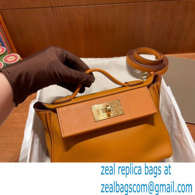 HERMES 24/24 MINI KELLY BAG IN TOGO LEATHER ORANGE